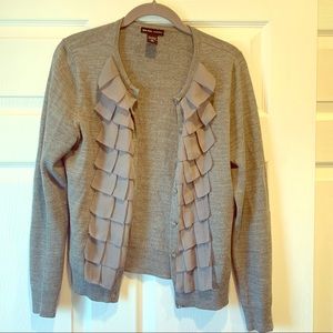 Grey Cardigan With Ruffles and Sparkle Buttons